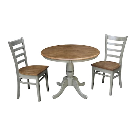 International Concepts Round 36 in Rd Top Pedestal Table, 2 Emily Chairs, Hickory/Stone, 36 in W, 36 in L, 29.1 in H, Wood K41-36RT-C617P